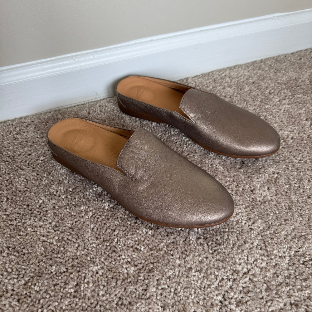 Dansko Lexie Metallic Leather Mule Flats Pewter Slip On Shoes 37 2038160600